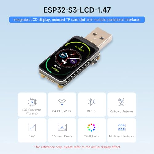 Waveshare ESP32-S3 1.47inch Display Development Board, Dual-core Processor Up to 240MHz Frequency, 172×320, 262K Color, Supports WiFi & BLE 5, with Colorful RGB LED, ESP32 with Display - Image 3