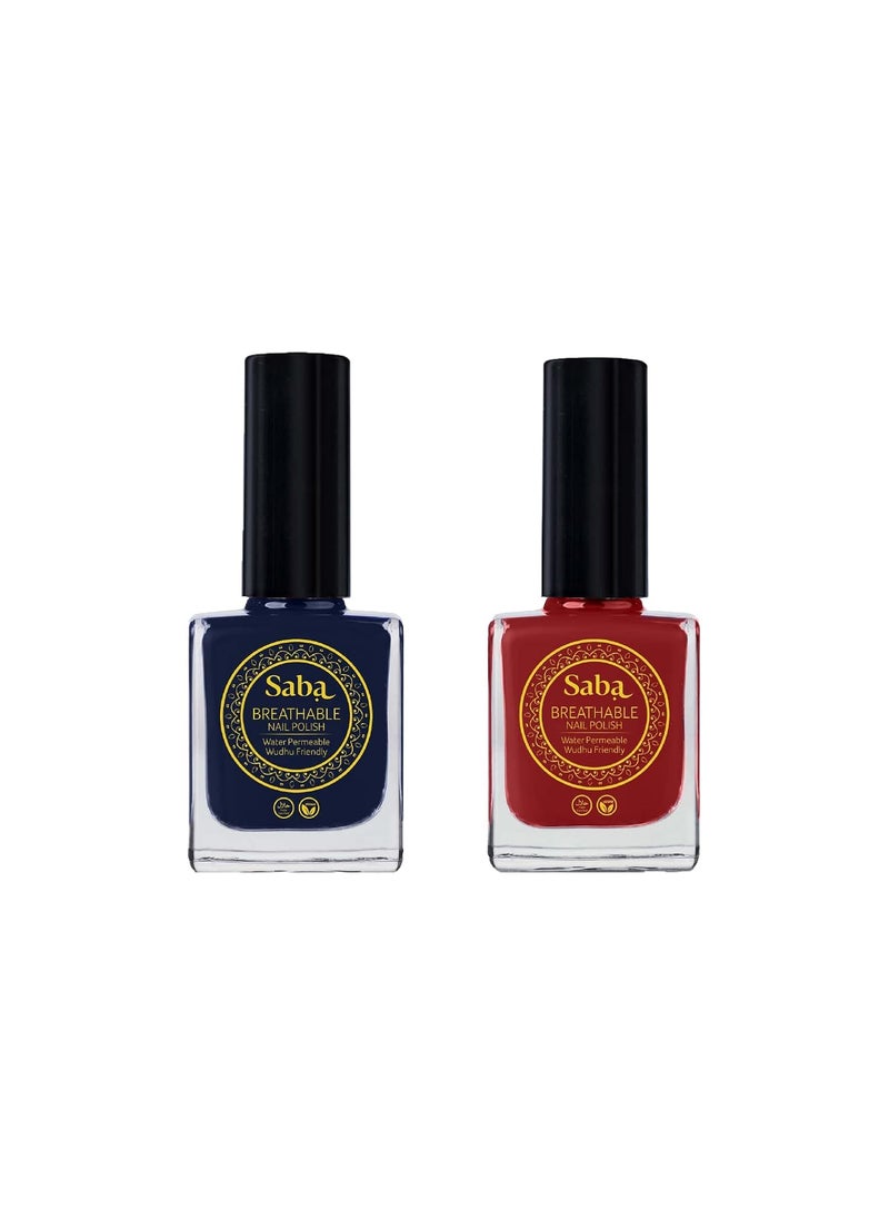 Saba Kombucha Saba Breathable Pack of 2 12ml each RUSSIAN BLUE ROUGE REDHigh Glossy Shine Water Permeable Vegan Quick Dry Nail Polish  - Image 1