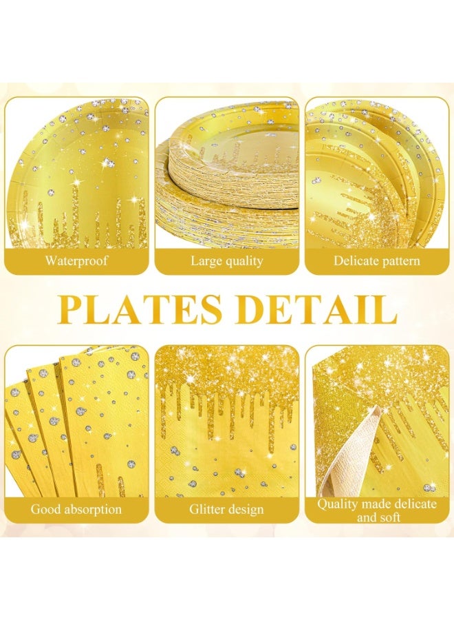 Bukela 450-Piece Gold Birthday Party Decoration Set, Gold Glitter Paper Plates With Diamond Pattern, Disposable Napkins And Cups For Ladies' Birthday, Anniversary And Wedding Celebrations. - Image 4