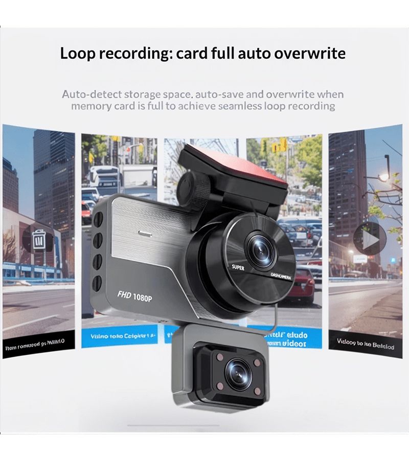 Three Lens 1080P Driving Recorder Silvery Two Channel Model Multi Angle Internal External Dual Recording Clear Image Quality 24 Hour Parking Monitoring G Sensor - Image 2