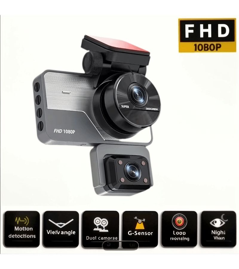 Three Lens 1080P Driving Recorder Silvery Two Channel Model Multi Angle Internal External Dual Recording Clear Image Quality 24 Hour Parking Monitoring G Sensor - Image 3