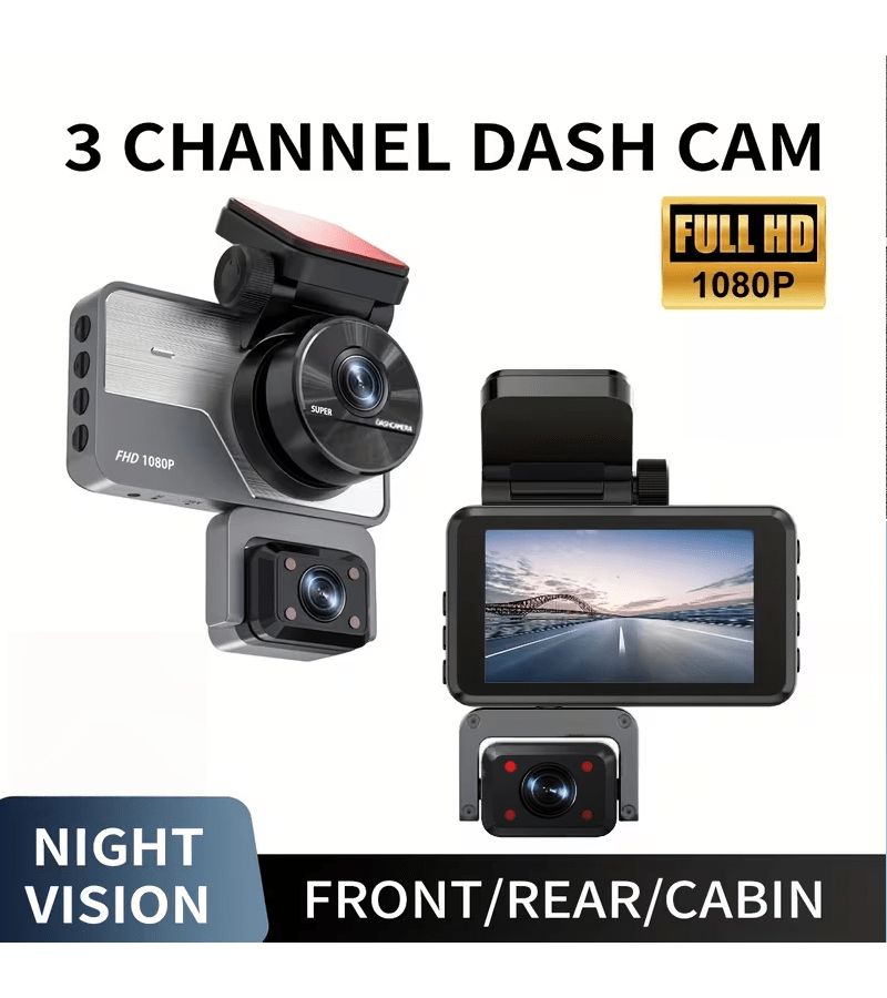 Three Lens 1080P Driving Recorder Silvery Two Channel Model Multi Angle Internal External Dual Recording Clear Image Quality 24 Hour Parking Monitoring G Sensor - Image 4