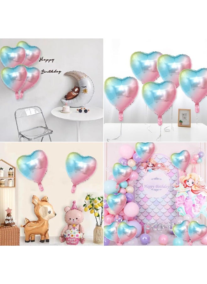 Generic - 10 PCS Heart Balloons 18 Inch, Gradient Foil Heart Shaped Balloons, Mylar Helium Foil Balloons for Birthday Party Decorations, Baby Shower, Wedding Anniversary Backdrop Party Supplies - Image 1