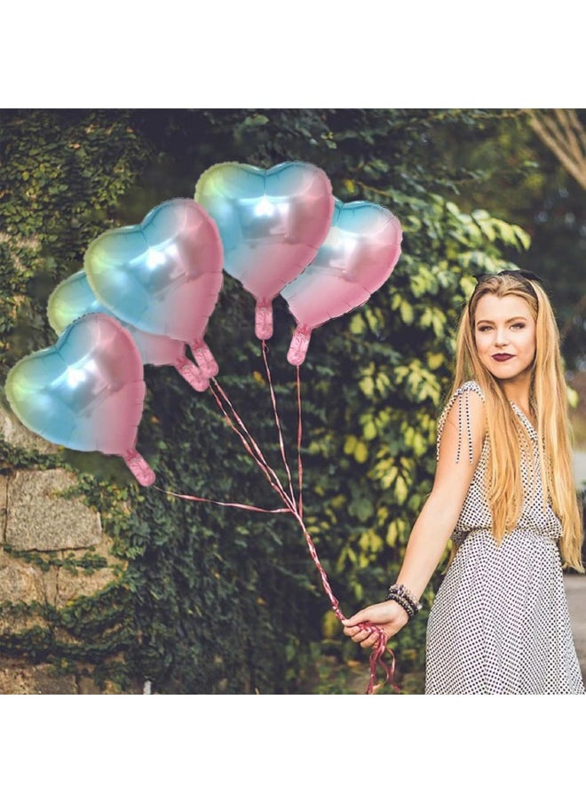 Generic - 10 PCS Heart Balloons 18 Inch, Gradient Foil Heart Shaped Balloons, Mylar Helium Foil Balloons for Birthday Party Decorations, Baby Shower, Wedding Anniversary Backdrop Party Supplies - Image 1