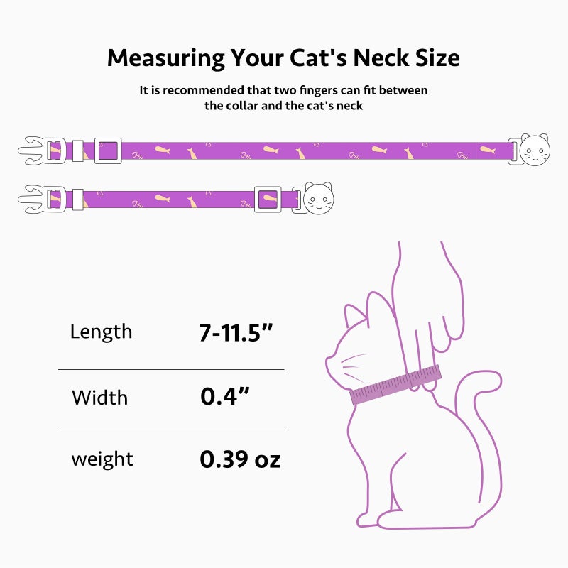 FYEQYAOU 2 Pack Cotton Breakaway Cat Collar Orange and Purple Fish Pendant Cute Kitten Cat Collar with Bell - Image 3
