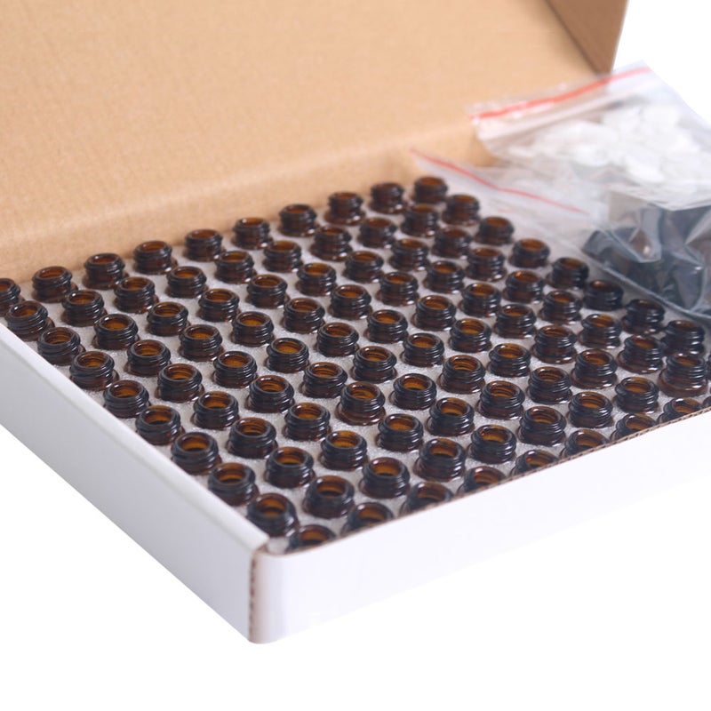 100 زجاجة زجاجية عكرة بسعة 2 مللي لزيتات العطور العطرية، زجاجات عينات قابلة لإعادة الحموضة فارغة مع أغطية سوداء للزيت والزيت العطري والعطور - Image 2