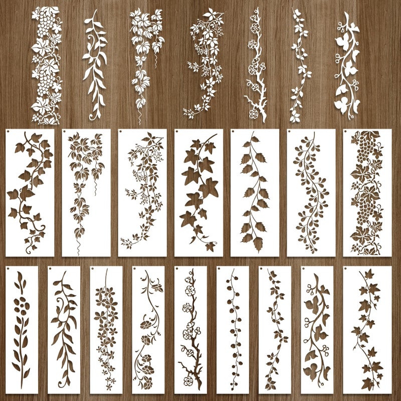 Keluna Leaf Vine Stencils for Painting - 16 Pcs Leaves Wall Stencils for Crafts Reusable, Flower Painting Stencils, Floral Spring Template for Painting on Wood Canva Home Decor - Image 1