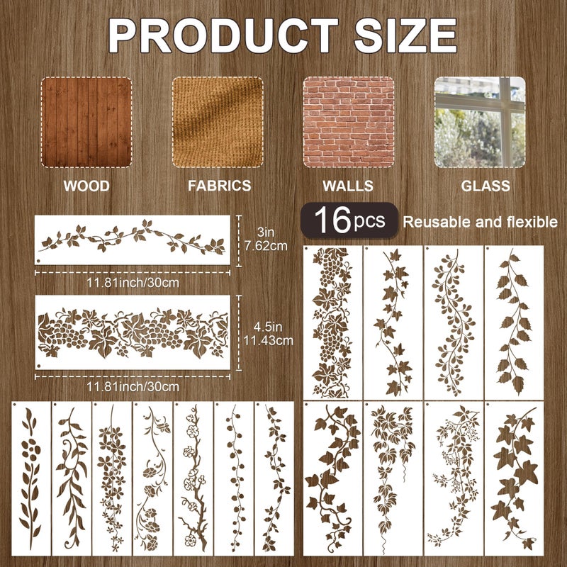 Keluna Leaf Vine Stencils for Painting - 16 Pcs Leaves Wall Stencils for Crafts Reusable, Flower Painting Stencils, Floral Spring Template for Painting on Wood Canva Home Decor - Image 5