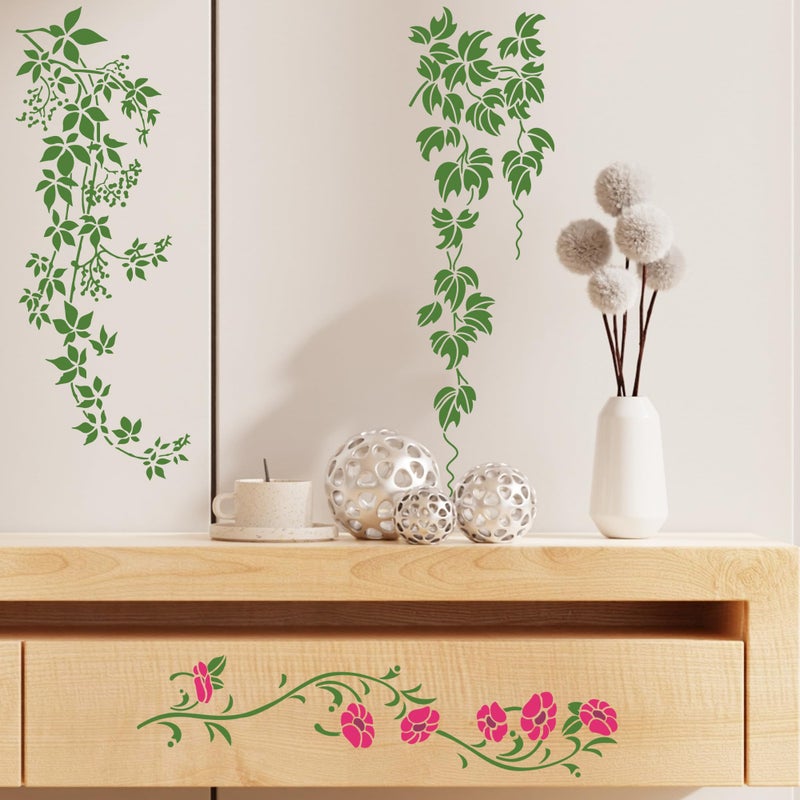 Keluna Leaf Vine Stencils for Painting - 16 Pcs Leaves Wall Stencils for Crafts Reusable, Flower Painting Stencils, Floral Spring Template for Painting on Wood Canva Home Decor - Image 4