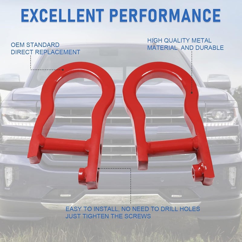 CARMOCAR Front Tow Hooks Replacement for Chevy Silverado GMC Sierra 1500 2007-2019 in Red Car Tow Hook Ring Front Lower Bumper Trailer Ring 84192871 Steel Alloy - Image 4