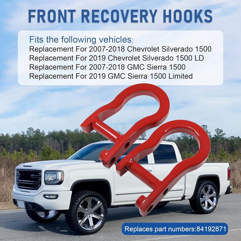 CARMOCAR Front Tow Hooks Replacement for Chevy Silverado GMC Sierra 1500 2007-2019 in Red Car Tow Hook Ring Front Lower Bumper Trailer Ring 84192871 Steel Alloy - Image 3