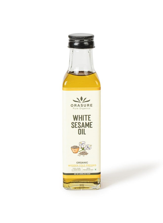 Orasure Organic White Sesame Oil | Wooden Cold Pressed Oil for Cooking | Gingelly Oil | Til Ka Tel | Pure and Unrefined | Zero Preservative | Kolhu/Kacchi Ghani/Chekku/Ganuga | With Multipurpose Usage | 250ml - Image 1