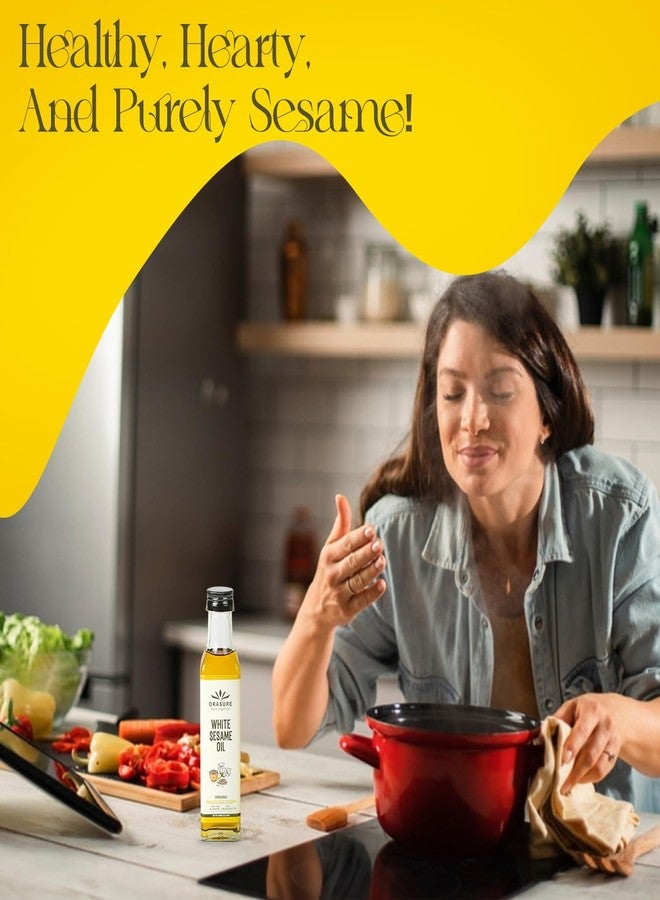 Orasure Organic White Sesame Oil | Wooden Cold Pressed Oil for Cooking | Gingelly Oil | Til Ka Tel | Pure and Unrefined | Zero Preservative | Kolhu/Kacchi Ghani/Chekku/Ganuga | With Multipurpose Usage | 250ml - Image 5