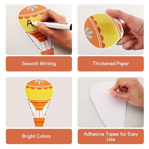 Vuzvuv 60 Pcs Colorful Hot Air Balloons Paper Cutouts 7.2 x 4.8 Inch Name Tags Labels for Spring Bulletin Board Class Decoration for Teacher Student Back to School Party Supplies for Craft Wall Decor - Image 3