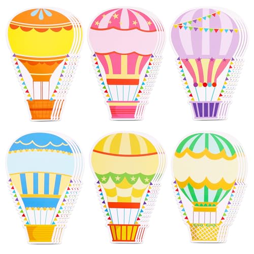 Vuzvuv 60 Pcs Colorful Hot Air Balloons Paper Cutouts 7.2 x 4.8 Inch Name Tags Labels for Spring Bulletin Board Class Decoration for Teacher Student Back to School Party Supplies for Craft Wall Decor - Image 1