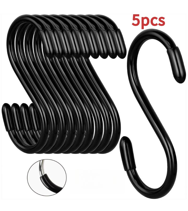 5pc Black Rubber Coated Metal S Hooks Heavy Duty Load 13.23lb For Garage Patio Garden - Image 1