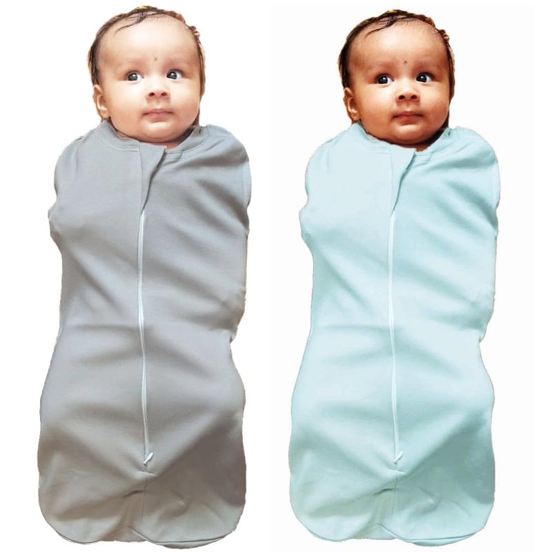 MammaChamp PODZipper SwaddleSleeping BagBlanketsWrapSack for NewbornInfant Baby 03 Months Packof 2 Light BlueGrey