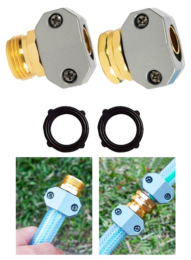 طقم إصلاح خرطوم الحديقة (قطعتان) - وصلات طرفية من سبائك الألومنيوم، وصلات ذكر وأنثى، يناسب خراطيم 5/8 بوصة و 3/4 بوصة - Image 1