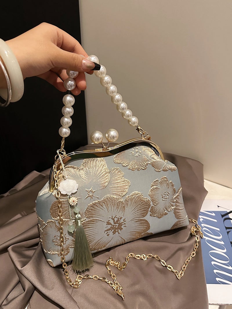 Chinese Style Embroidered Women'S Bag Beaded Handbag Chain Crossbody Bag New Chinese Style Shell Shoulder Bag - Image 3