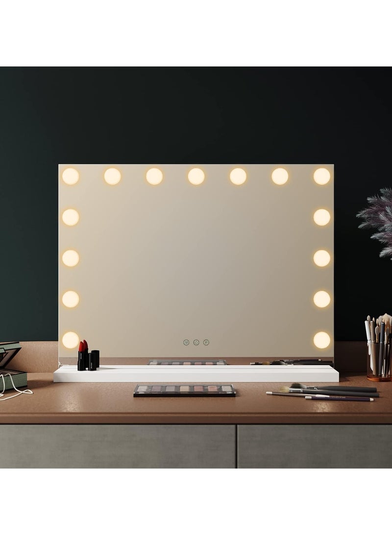 Relandin Vanity Mirror Hollywood Mirrors With Light 55x45cm Makeup Mirror Dimmable LED Light 3 Color Tones Smart Touch Control With USB Charging Port Black  - Image 1