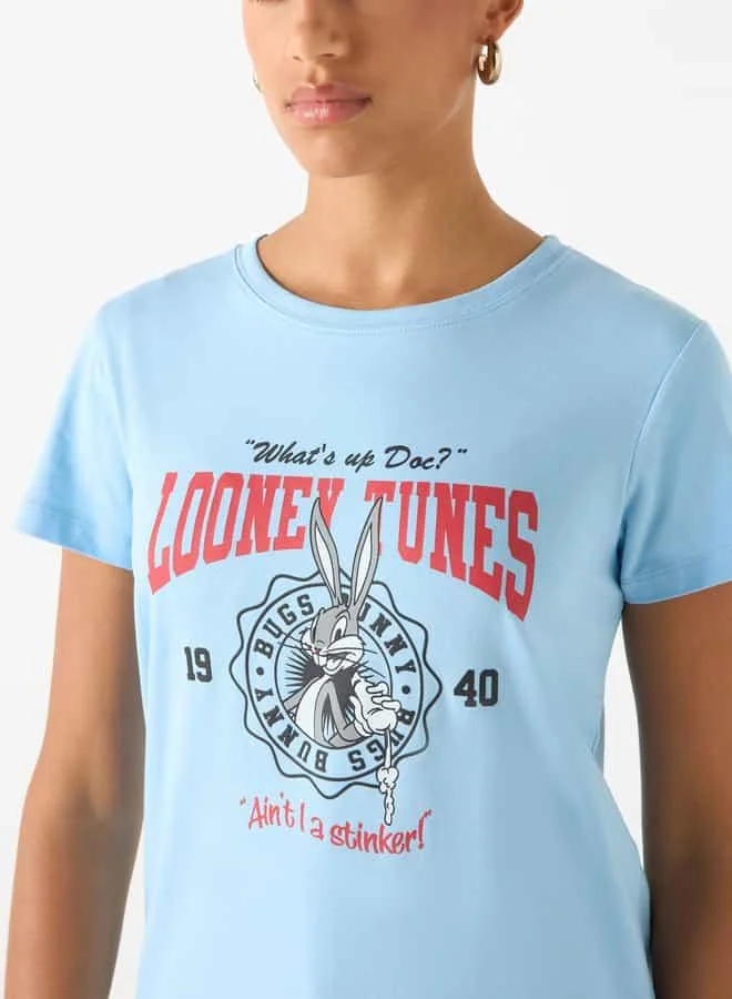 SP Characters Looney Tunes Print Crew Neck T-shirt with Short Sleeves