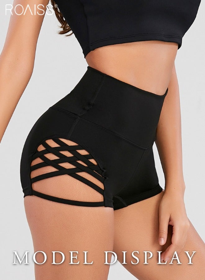 roaiss Womans Shorts Women Shorts Leggings High Hollow-Out Workout Short Pants Sports Fitness Ultra Shorts Gym Wear Good Elastic  - Image 1