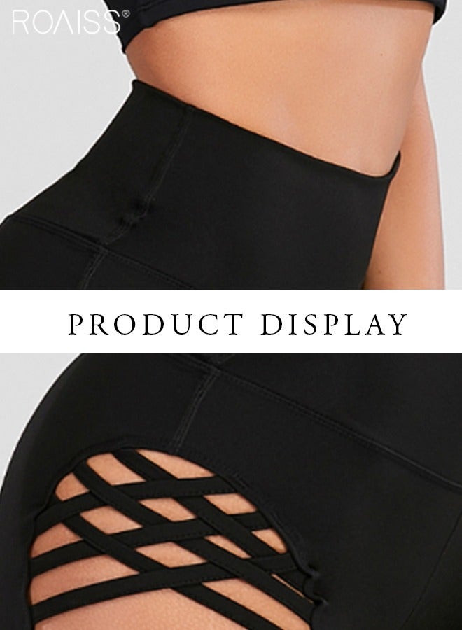 roaiss Womans Shorts Women Shorts Leggings High Hollow-Out Workout Short Pants Sports Fitness Ultra Shorts Gym Wear Good Elastic  - Image 3