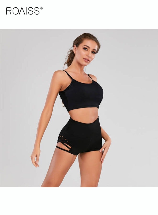 roaiss Womans Shorts Women Shorts Leggings High Hollow-Out Workout Short Pants Sports Fitness Ultra Shorts Gym Wear Good Elastic  - Image 2