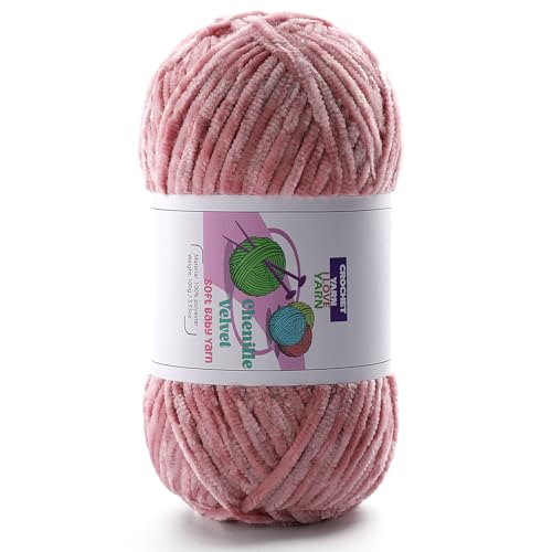 DAERBOF Plush Chunky Chenille Yarn Fluffy Velvet Yarn for Crocheting Soft Thick Bulky Yarn for Knitting and Making Clothes Hats Scarves Blankets Cushions 35oz 1968yds Each Peach Pink - Image 1