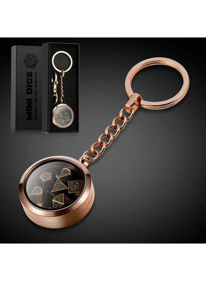 DNDND Mini Metal D&D Dice,DNDND 6mm Metallic Dice Set with Keychain and Gift Dice Box for Dungeons and Dragon DND Game (Copper with Rose Gold Case)  - Image 1