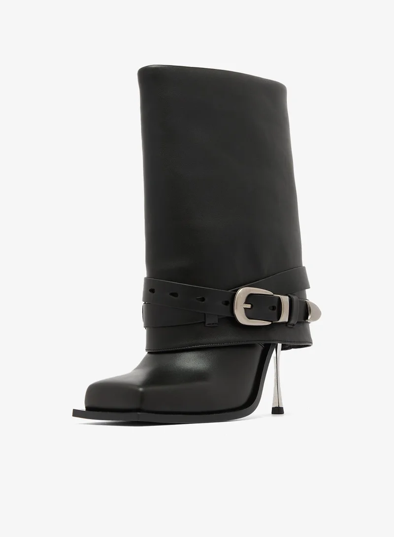 Jw Pei Black Emilia Western Buckled Leather Boots for Women | Best Price UAE