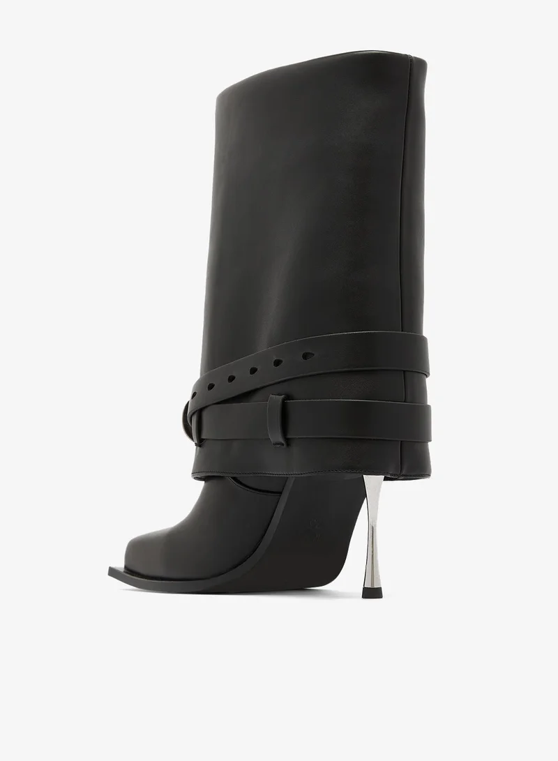 Jw Pei Black Emilia Western Buckled Leather Boots for Women | Best Price UAE