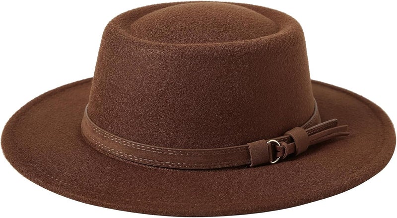 Lanzom Women Vintage Wide Brim Warm Wool Fedora Hat Belt Panama Hat Felt Jazz Hat - Image 2