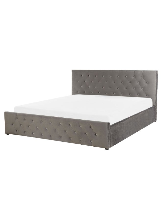 Bed and Mattress Home Oasis Tufted Upholstered Queen Size ( Mattress Size 150 X 200 CM ) Grey Color Bed Size 216 W X 158 L CM ( Mattress Sold Separately )  - Image 3