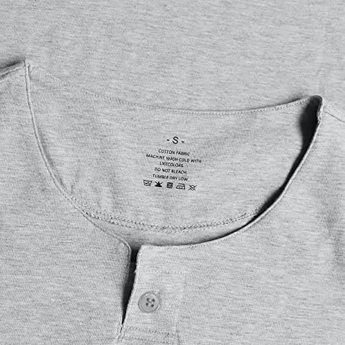 palglg Mens Short Sleeve Cotton Muscle Slim Fitted Sport Henley T-Shirt with Button Grey M - Image 3