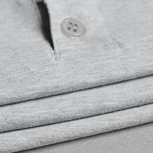 palglg Mens Short Sleeve Cotton Muscle Slim Fitted Sport Henley T-Shirt with Button Grey M - Image 5