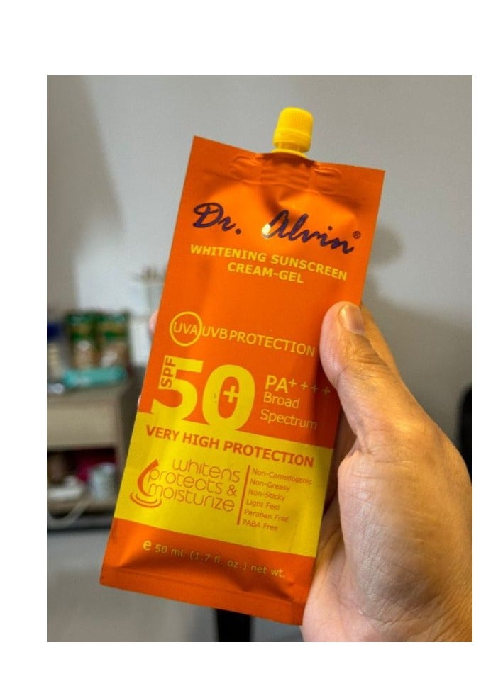 Dr. Alvin Pack of 2 Whitening Sunscreen Gel Cream SPF 50 Plus PA + Broad Spectrum Sun Block Face and Body Suitable for Oily and Acne Prone Skin Lightweight Non Greasy 50ml Each - Image 2