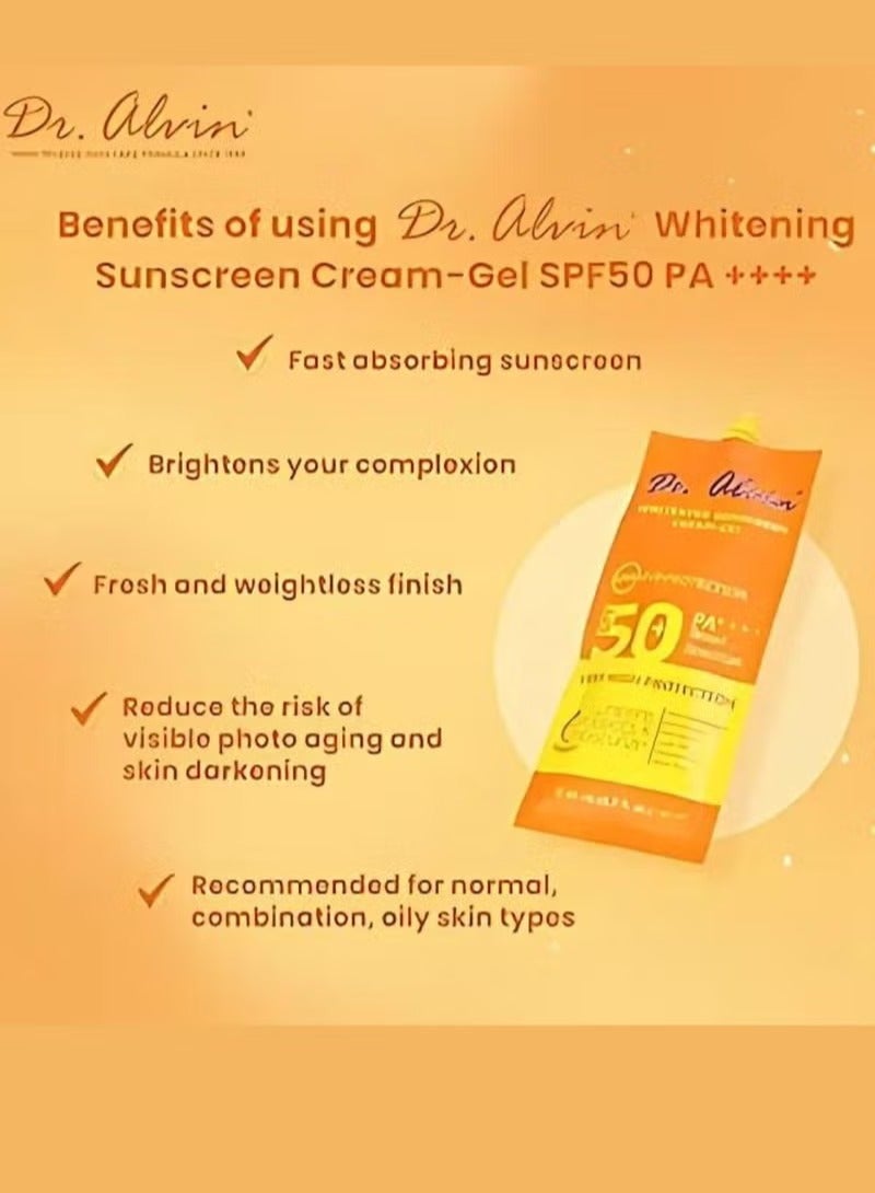 Dr. Alvin Pack of 2 Whitening Sunscreen Gel Cream SPF 50 Plus PA + Broad Spectrum Sun Block Face and Body Suitable for Oily and Acne Prone Skin Lightweight Non Greasy 50ml Each - Image 3