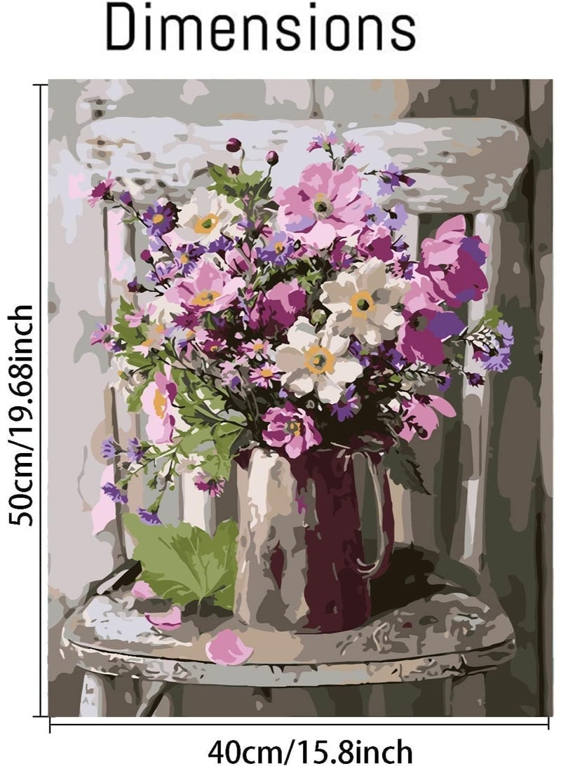 لوحة زيتية بالأرقام للكبار، لوحة أكريليك سهلة بالأرقام للبالغين والمبتدئين، زهور، لوحة زيتية بالأرقام على قماش بدون إطار 16 × 20 بوصة (40 × 50 سم) - Image 2