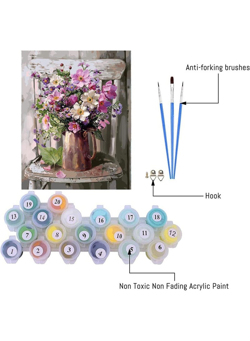 لوحة زيتية بالأرقام للكبار، لوحة أكريليك سهلة بالأرقام للبالغين والمبتدئين، زهور، لوحة زيتية بالأرقام على قماش بدون إطار 16 × 20 بوصة (40 × 50 سم) - Image 4