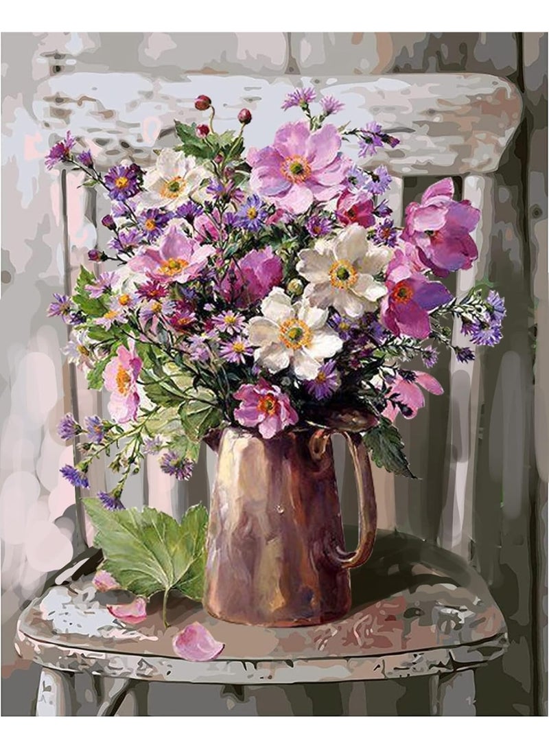 لوحة زيتية بالأرقام للكبار، لوحة أكريليك سهلة بالأرقام للبالغين والمبتدئين، زهور، لوحة زيتية بالأرقام على قماش بدون إطار 16 × 20 بوصة (40 × 50 سم) - Image 1