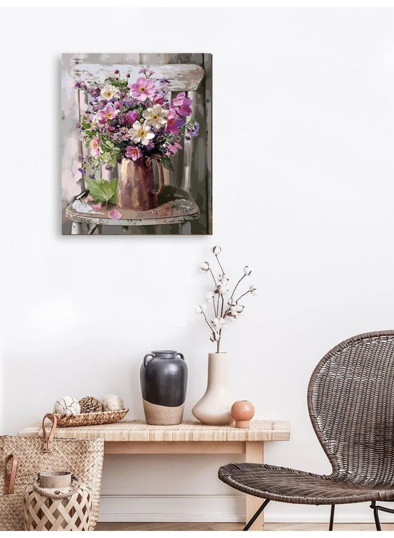 لوحة زيتية بالأرقام للكبار، لوحة أكريليك سهلة بالأرقام للبالغين والمبتدئين، زهور، لوحة زيتية بالأرقام على قماش بدون إطار 16 × 20 بوصة (40 × 50 سم) - Image 3