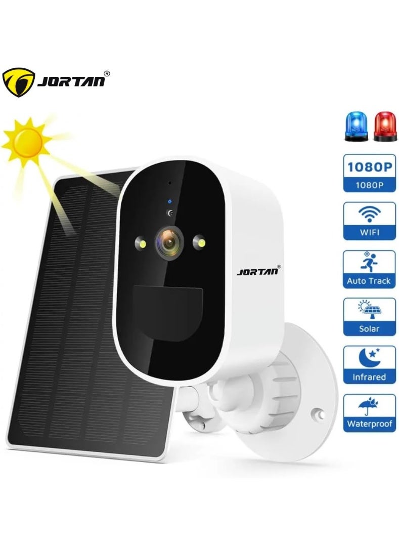 JORTAN 4MP Solar Wireless Outdoor Security Camera, 2.4GHz Wi-Fi Surveillance Camera with PIR Motion Detection, Siren Alarm, Two-Way Audio, Color Night Vision, IP66 Weatherproof & Rechargeable Battery - Image 2