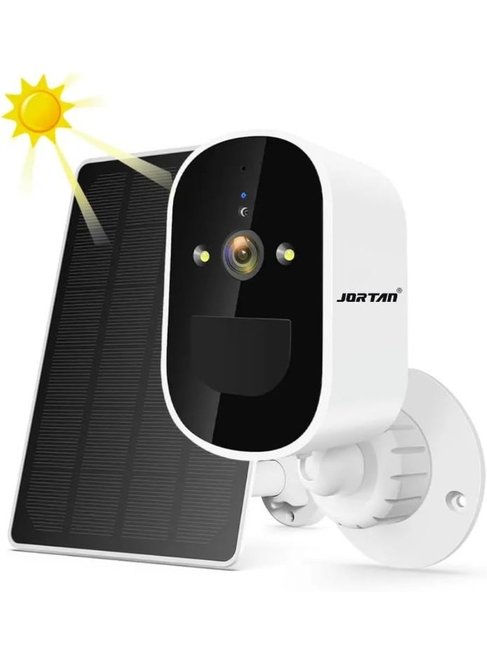 JORTAN 4MP Solar Wireless Outdoor Security Camera, 2.4GHz Wi-Fi Surveillance Camera with PIR Motion Detection, Siren Alarm, Two-Way Audio, Color Night Vision, IP66 Weatherproof & Rechargeable Battery - Image 1
