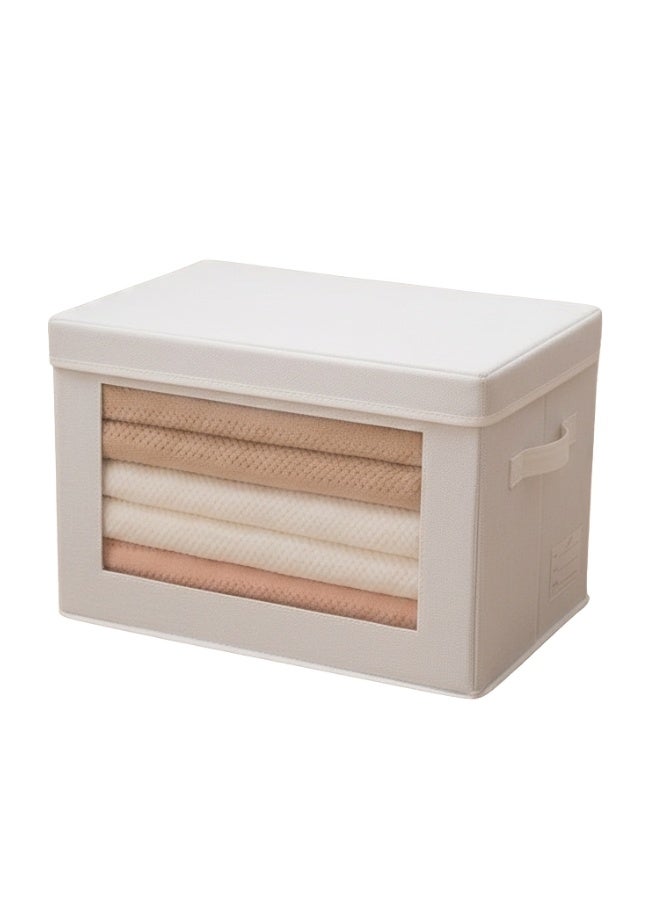 هابي هوم صندوق تخزين ملابس بإطار قوي قابل للطي – حاوية تنظيم خزانة مع مقبض معزز ونافذة شفافة – منظم ملابس وأغطية وبطاطين مصنوع من قماش غير منسوج قابل للتنفس – مثالي لغرفة النوم، الدولاب، تحت السرير وتخزين الملابس الموسمية – مقاس 30×22×19 سم - Image 1