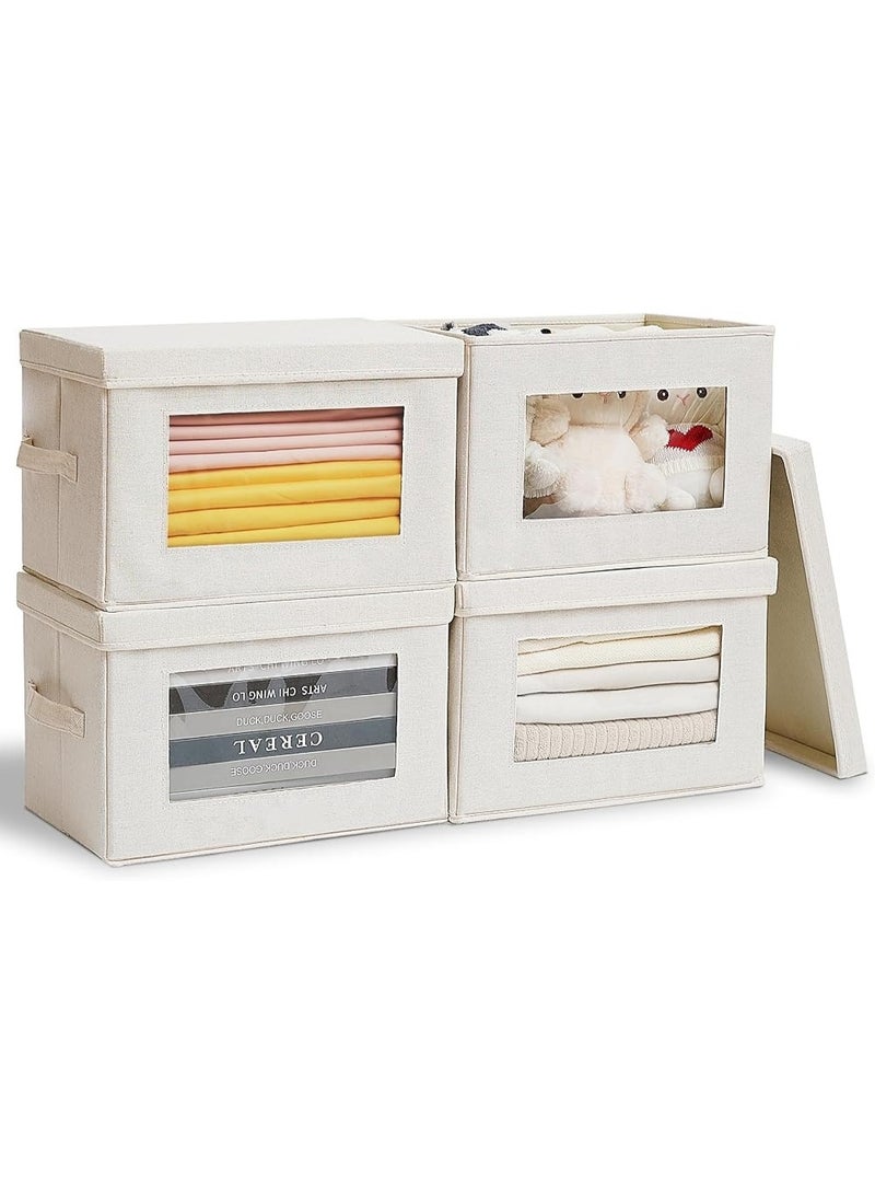 هابي هوم صندوق تخزين ملابس بإطار قوي قابل للطي – حاوية تنظيم خزانة مع مقبض معزز ونافذة شفافة – منظم ملابس وأغطية وبطاطين مصنوع من قماش غير منسوج قابل للتنفس – مثالي لغرفة النوم، الدولاب، تحت السرير وتخزين الملابس الموسمية – مقاس 30×22×19 سم - Image 2