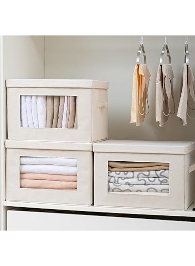 هابي هوم صندوق تخزين ملابس بإطار قوي قابل للطي – حاوية تنظيم خزانة مع مقبض معزز ونافذة شفافة – منظم ملابس وأغطية وبطاطين مصنوع من قماش غير منسوج قابل للتنفس – مثالي لغرفة النوم، الدولاب، تحت السرير وتخزين الملابس الموسمية – مقاس 30×22×19 سم - Image 3