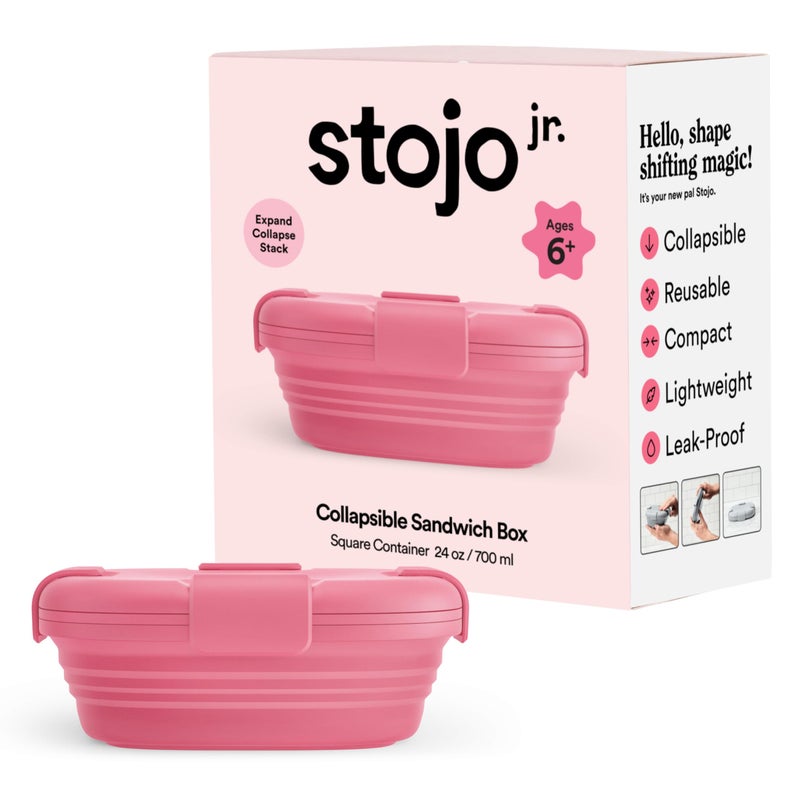 Stojo STOJO Collapsible Sandwich Box  24oz Reusable Food Storage Container Silicone Bowl for HotCold Food  Meal Prep Lunch Camping Hiking  Dishwasher Safe Set of 1 Peony 