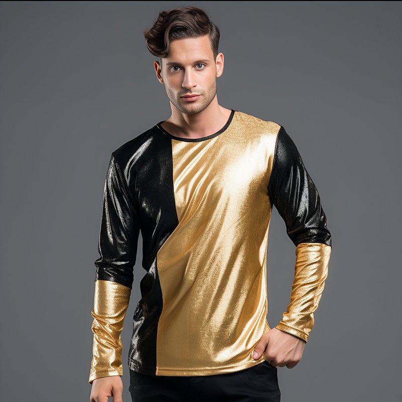 new men's T-shirt nightclub color matching long-sleeved T-shirt party clothing generation D37 - Image 2