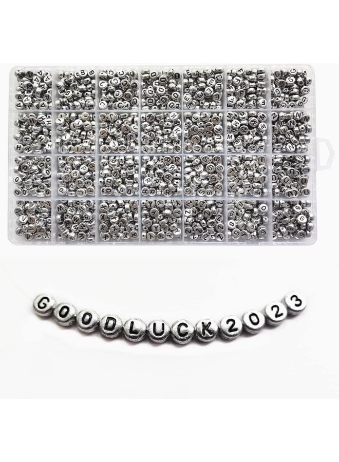 1400pcs Letter Beads Silver 7x4mm Black on Silver for Jewelry Making Bracelet Hair Braids Crafts - Image 1